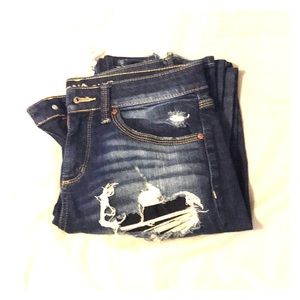 Dark wash ripped boyfriend jeans